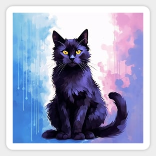 Watercolor Black Cat Portrait Sticker